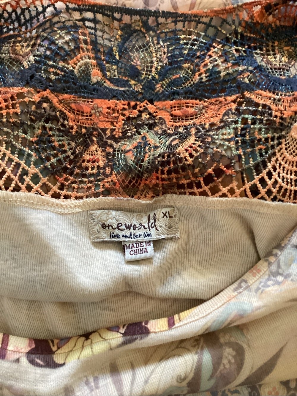 ONE WORLD Boho Paisley Sleeveless Tunic in Beige, Teal, Brown - Picture 9 of 12